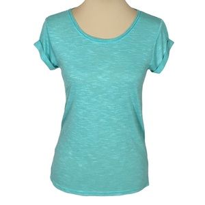 SO Light Aquamarine Heathered Short-Sleeved Scoop Neck T-shirt, Juniors' Small